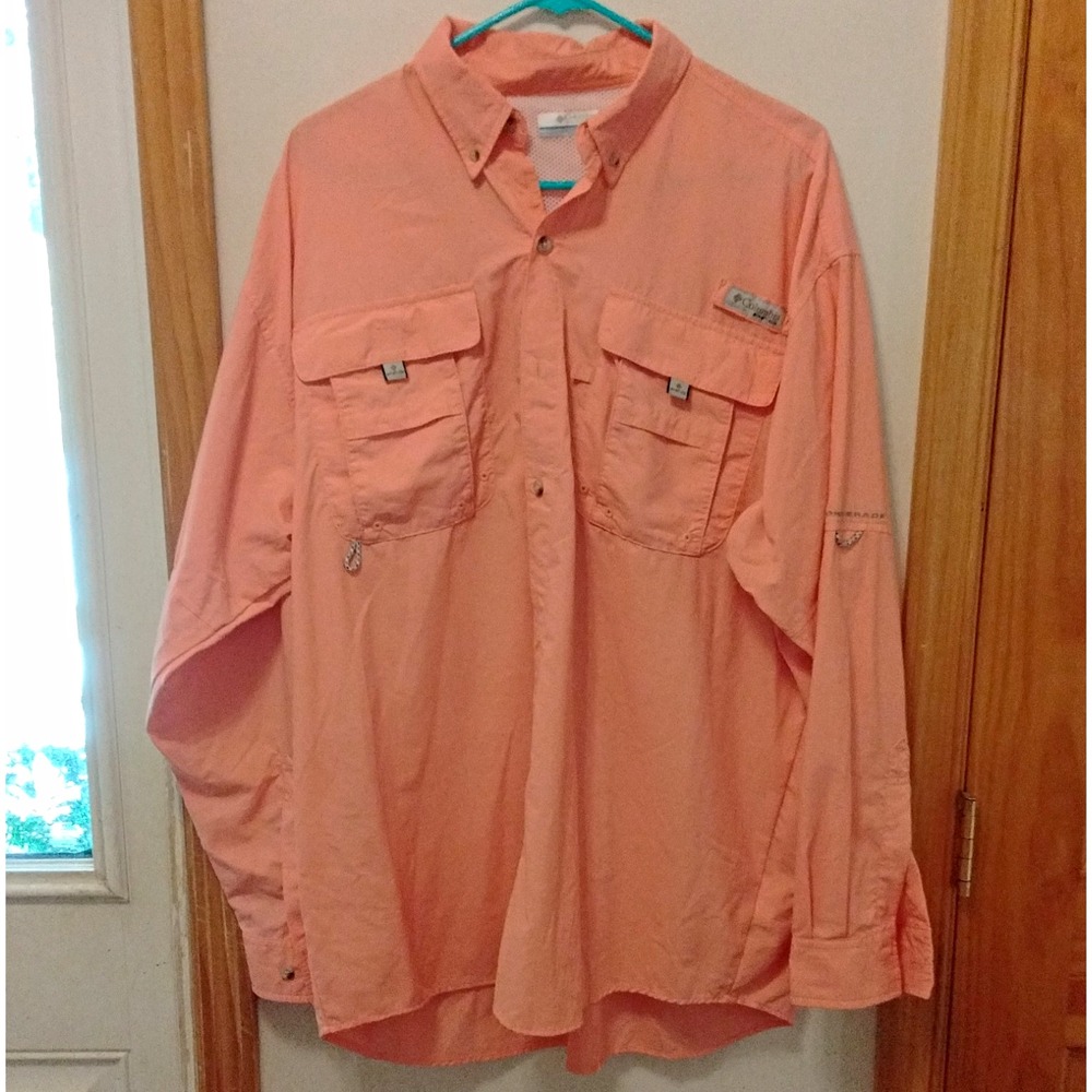 Columbia PFG Omni-Shade Men's L/G Orange Button-Up Long Sleeve Fishing Shirt